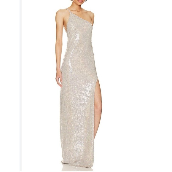 The Sei Metallic One-Shoulder Gown Open Back Sleeveless Size M NWT $679 - Picture 8 of 13